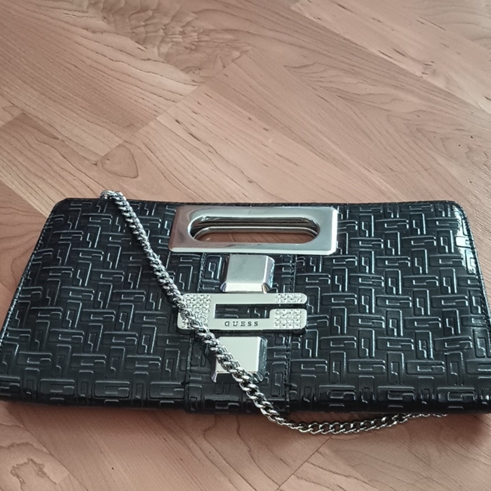 Guess Black Clutch Bag with Silver Accents